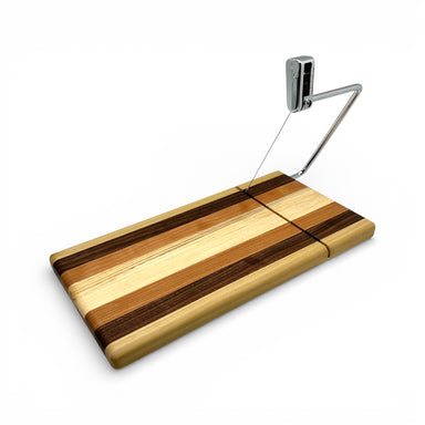 handcrafted hardwood cheese cutting board with a wire slicer is great for slicing cheese on your kitchen counter or table