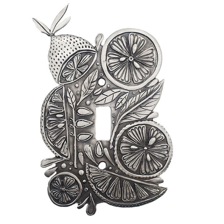 handcrafted citrus-themed-pewter switchplate