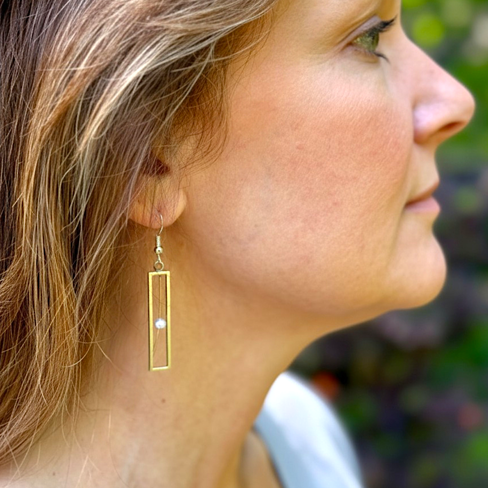 Rectangle Earring with Pearl