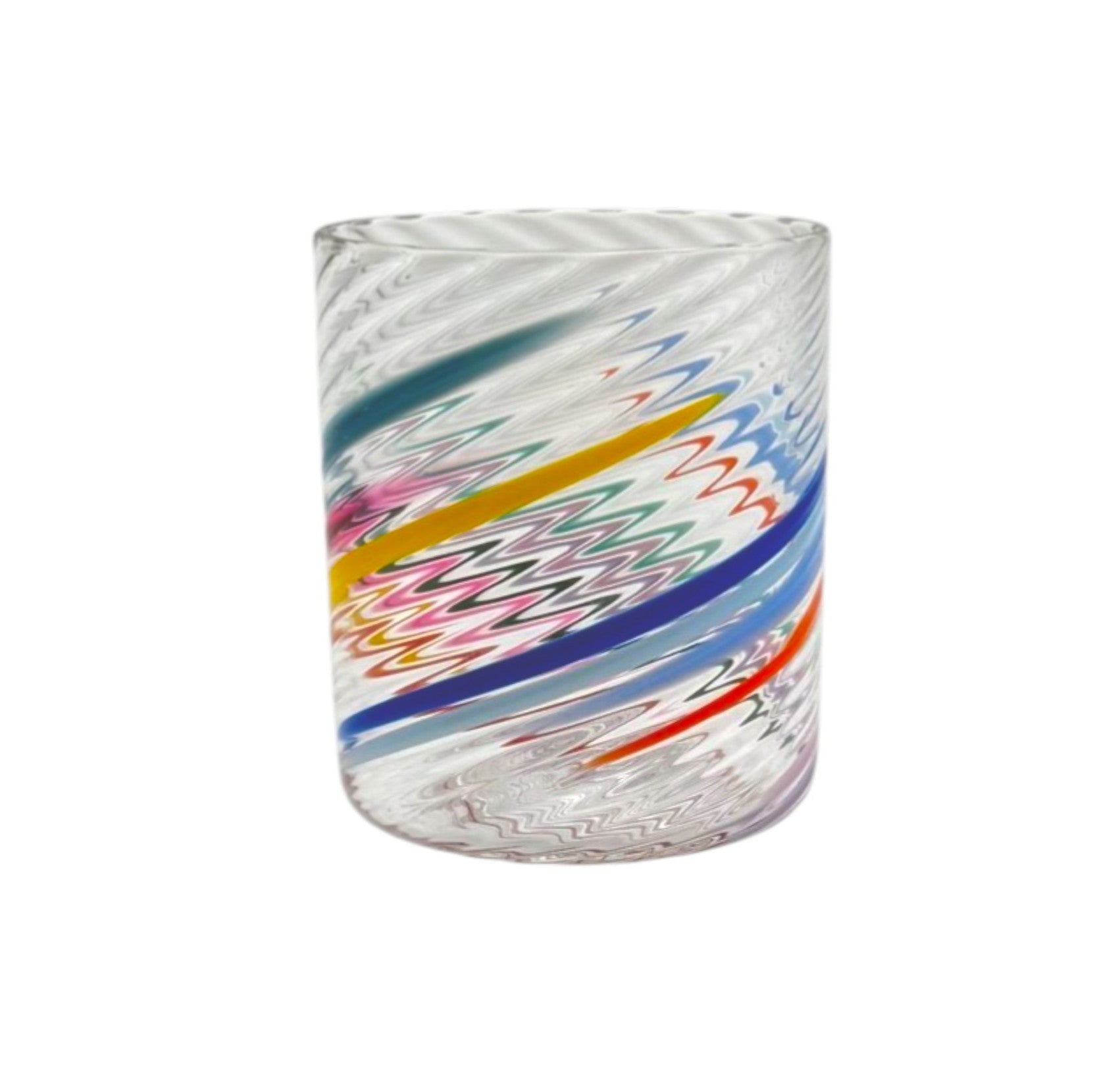 Colorful striped glass on a white background