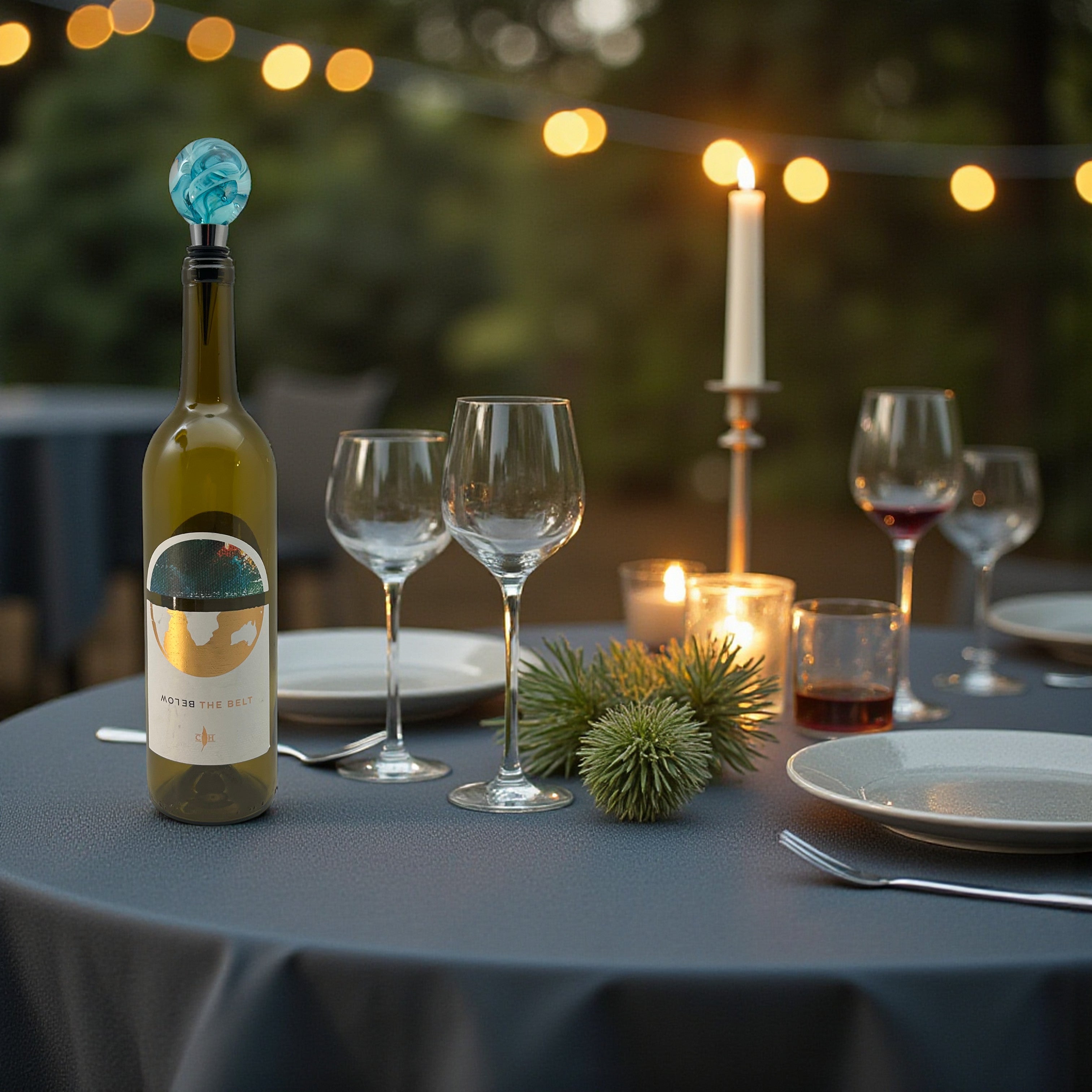 celebrate good times with this hand-blown glass wine stopper