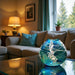 Decorative blue glass vase on a coffee table in a living room setting