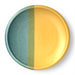 Ceramic plate with blue and yellow stripes is a bright and colorful addition to any dinnerware dessert plate array