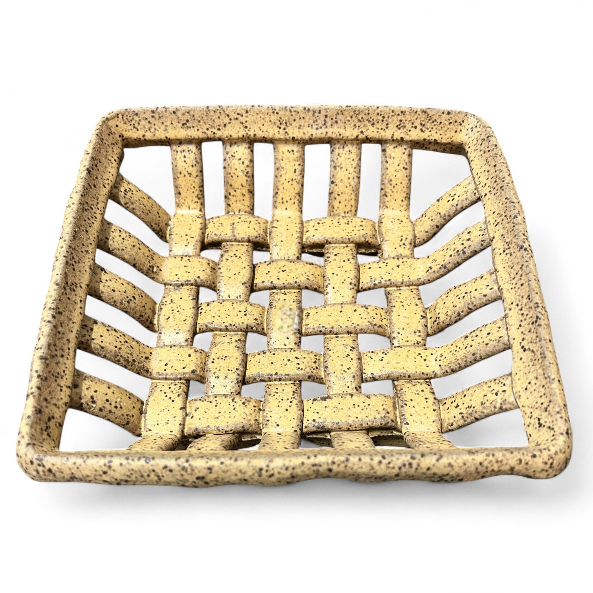 Classic North Carolina pottery in a  stoneware handwoven ceramic basket for home decor