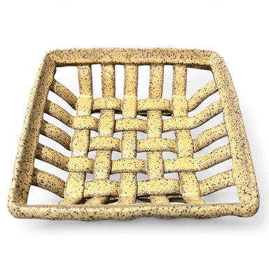 Classic North Carolina pottery in a  stoneware handwoven ceramic basket for home decor