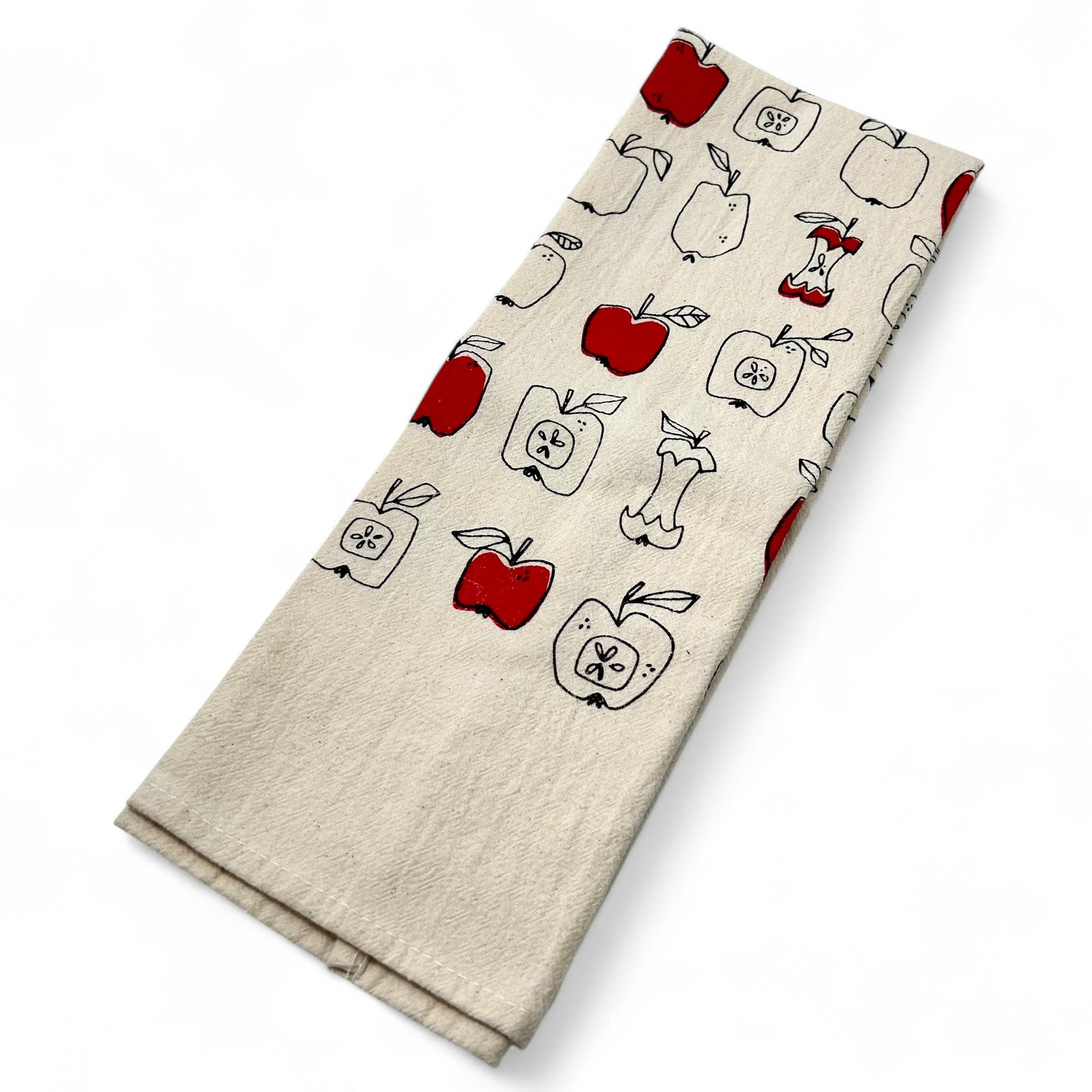 Hand Printed Kitchen Towel - Apples