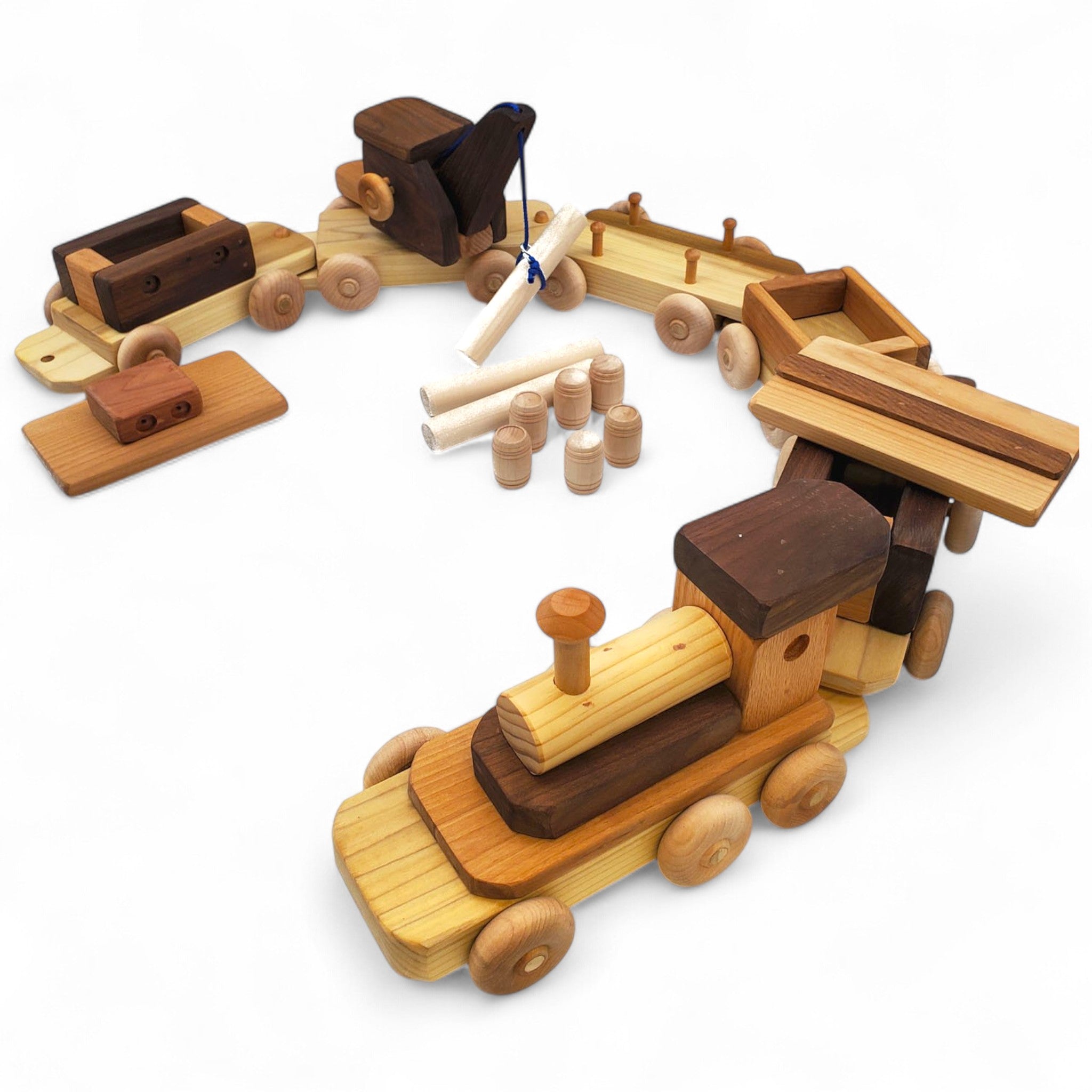 jumbo heirloom quality six piece wooden train set with functional working pieces 