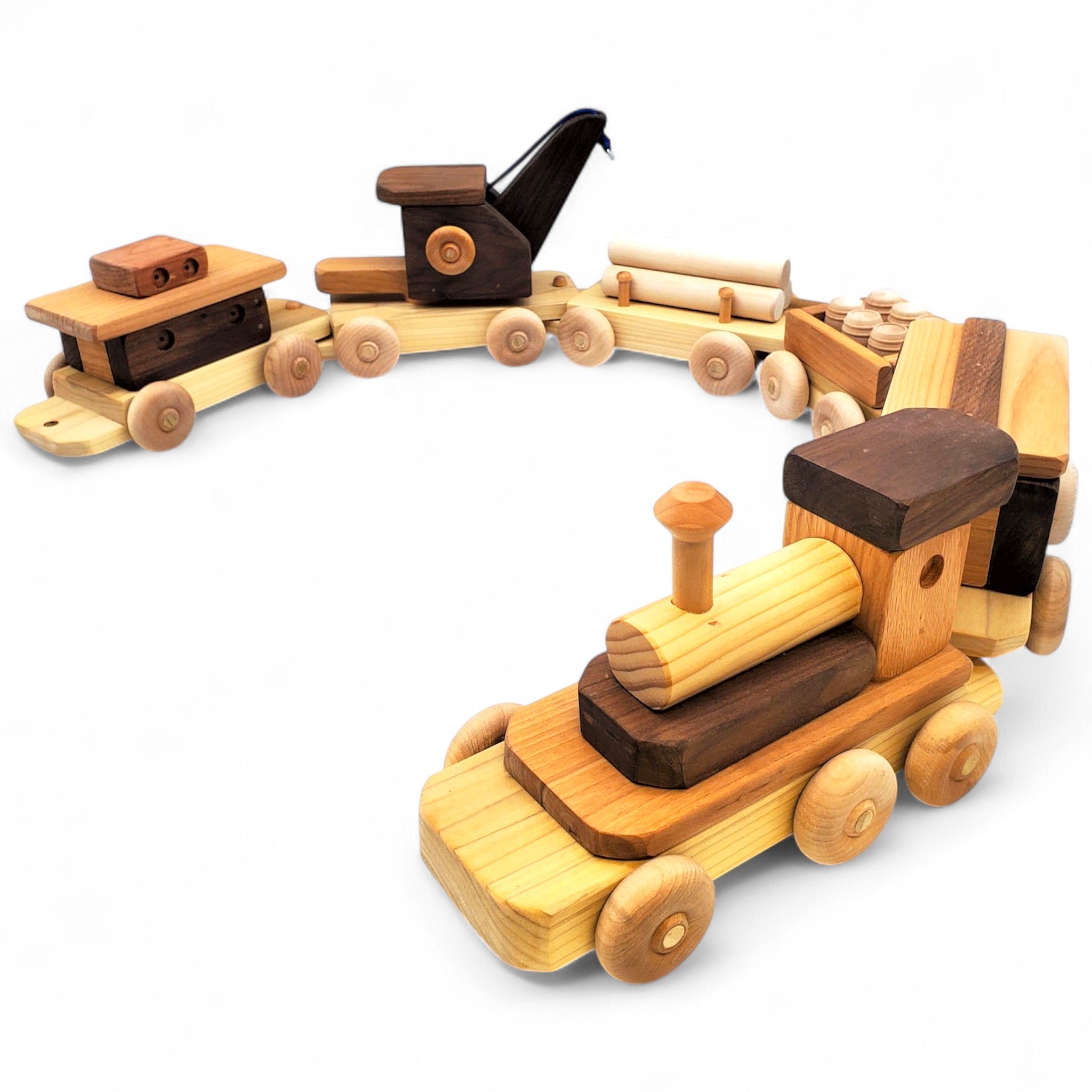 heirloom quality six piece wooden toy train set