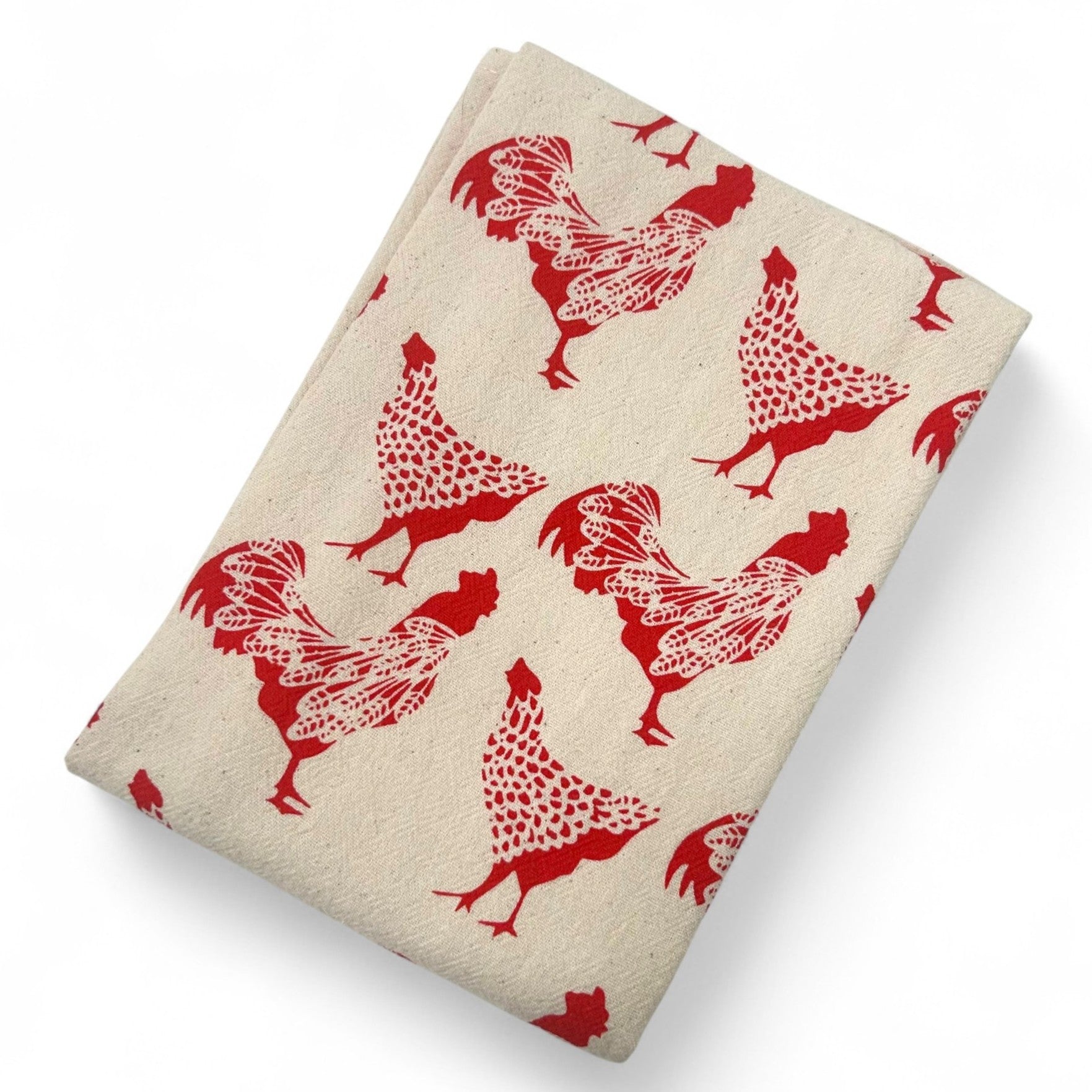 Hand Printed Kitchen Towel - Roosters
