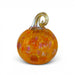 An orange glass pumpkin figurine with a curly stem, featuring swirls of yellow and pink, set against a plain white background.
