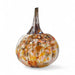 handcrafted glass pumpkin with autumn colors and a golden stem