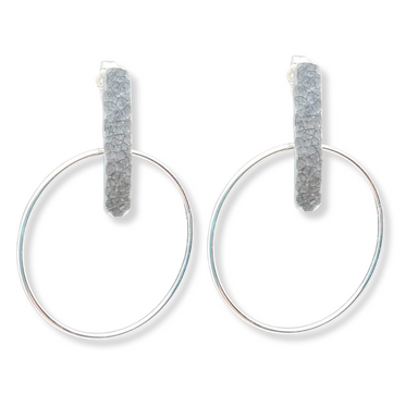 handcrafted sterling silver earrings by mark steel, featuring a bar-hoop original design