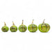 Set of six green decorative pumpkins with speckled patterns on a white background