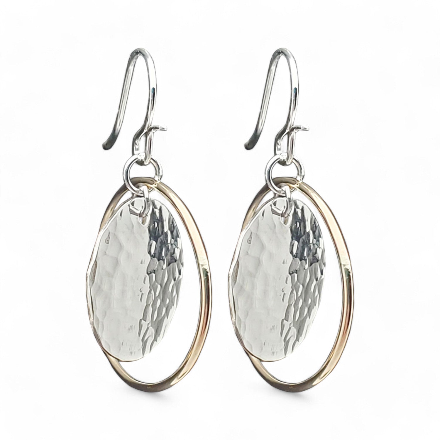sterling silver and gold fill disc earrings measure about .75" in diameter