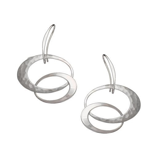 A pair of sterling silver hoop earrings with hand-hammered detail