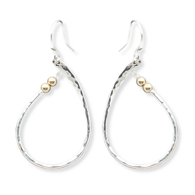 Sterling silver and gold fill earrings with a hoop design and two accent beads