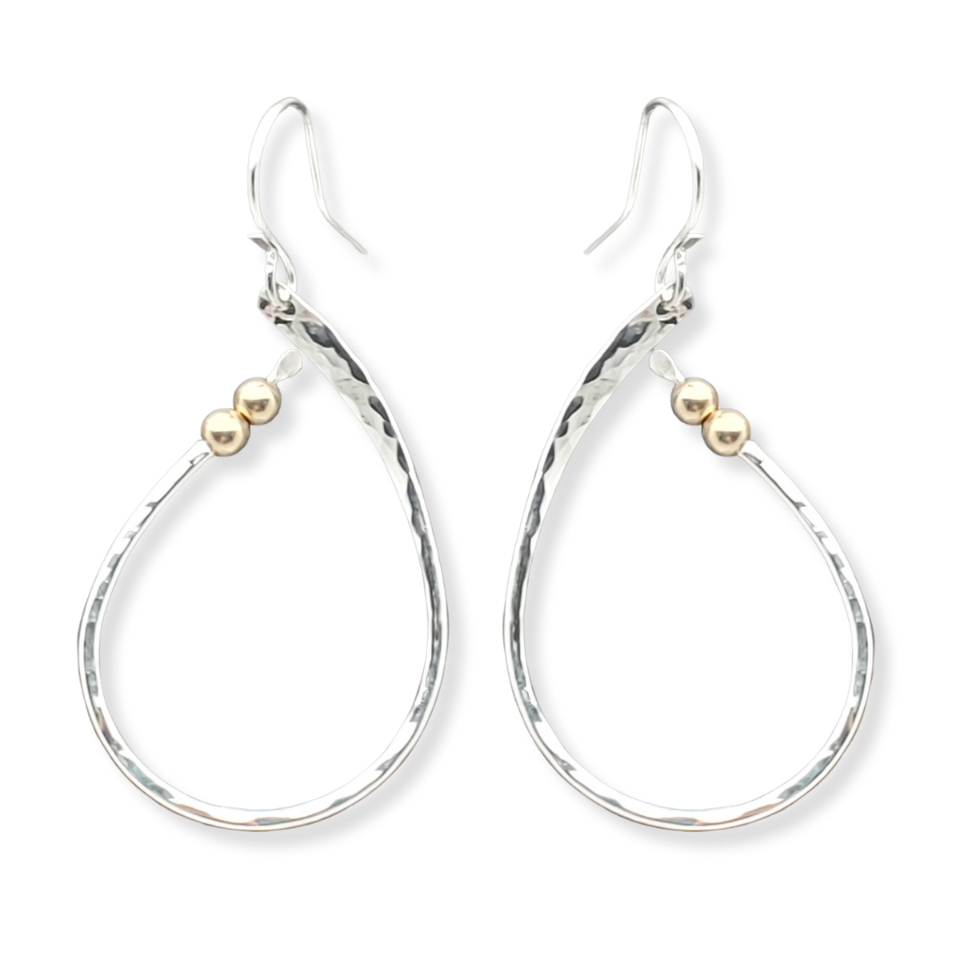 Sterling silver and gold fill earrings with a hoop design and two accent beads