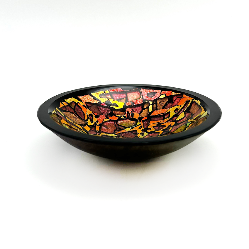 handcrafted glass bowl with dichroic glass