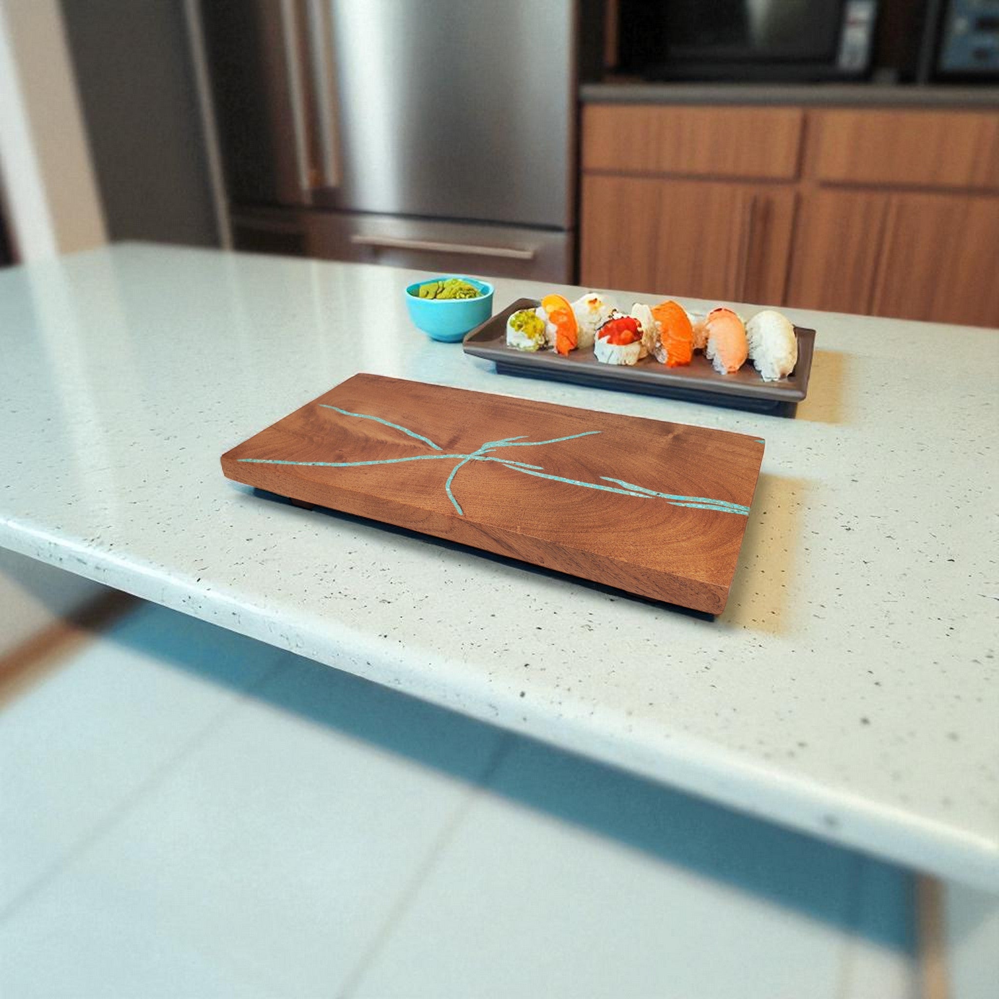 Mesquite Sushi Board with Turquoise Inlay