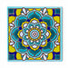 Decorative tile with a colorful mandala design on a blue background
