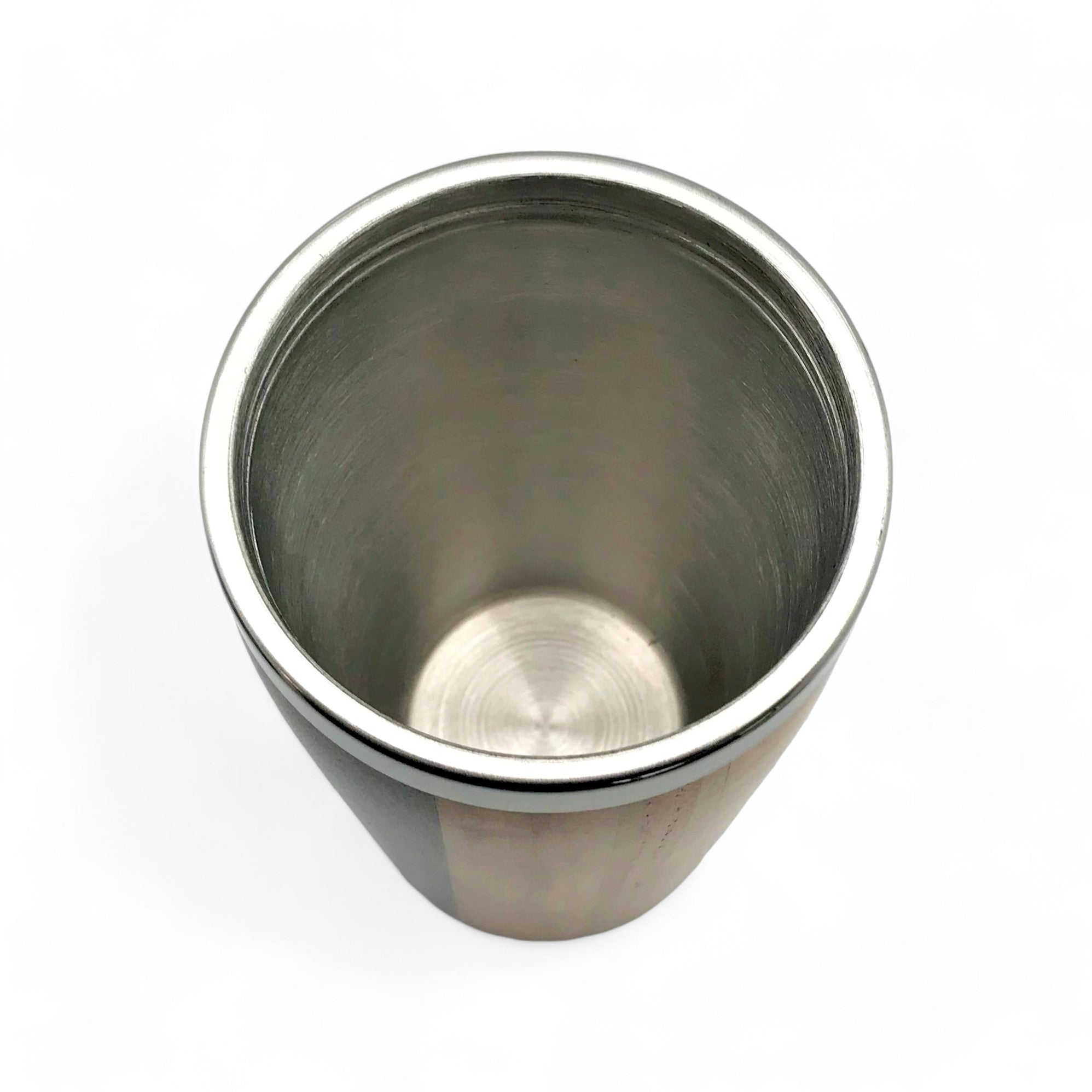 interior of travel mug showing stainless steel lining
