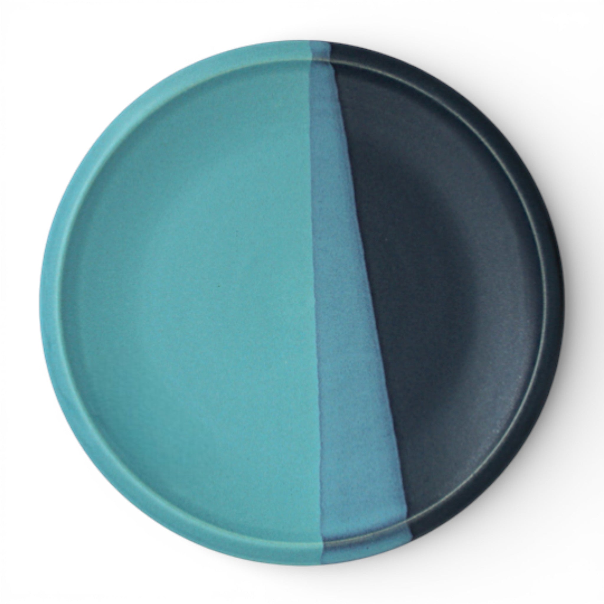 Two-tone teal and dark blue handcrafted dessert plate for mix and match colorful dinnerware