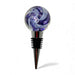 Decorative wine bottle stopper with purple and clear glass design on a white background