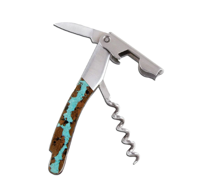 handcrafted waiter's knife in vein turquoise