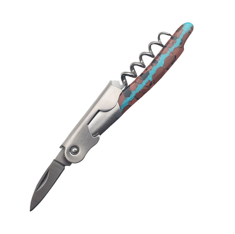 waiter's tool with corkscrew and knife in vein turquoise