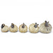 Five decorative glass pumpkins arranged in ascending size order. 