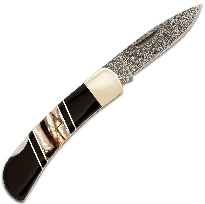 Lock Back Knife - 3 Inches - Double Sided Damascus Steel & Mammoth Tusk