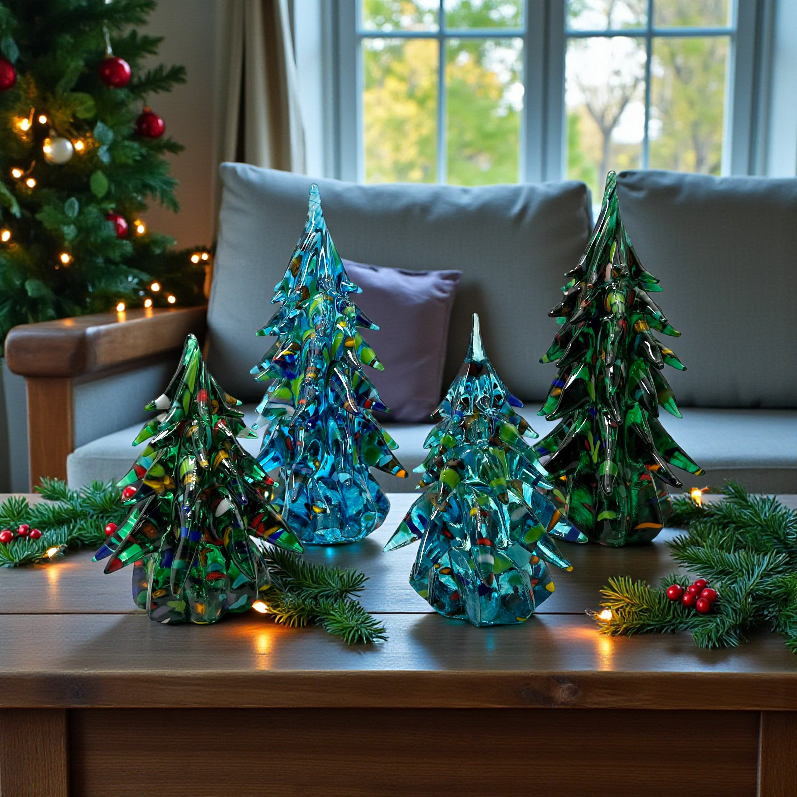 Glass Tree with Decoration - Blue