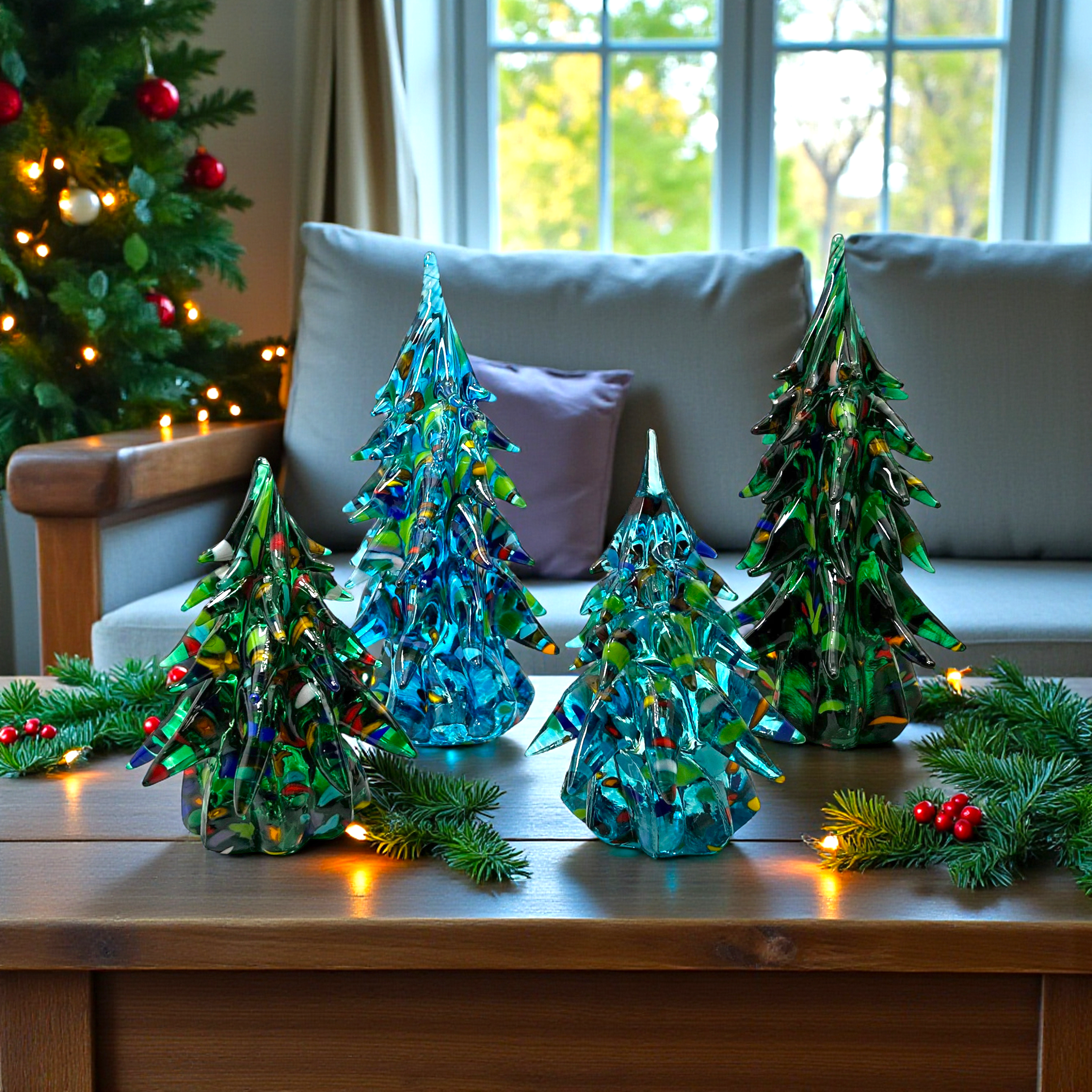 Glass Tree with Decoration - Green