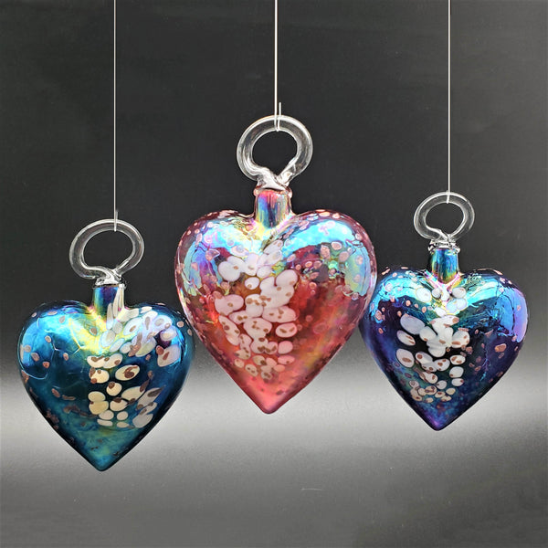 Vines Art Glass Heart Ornaments