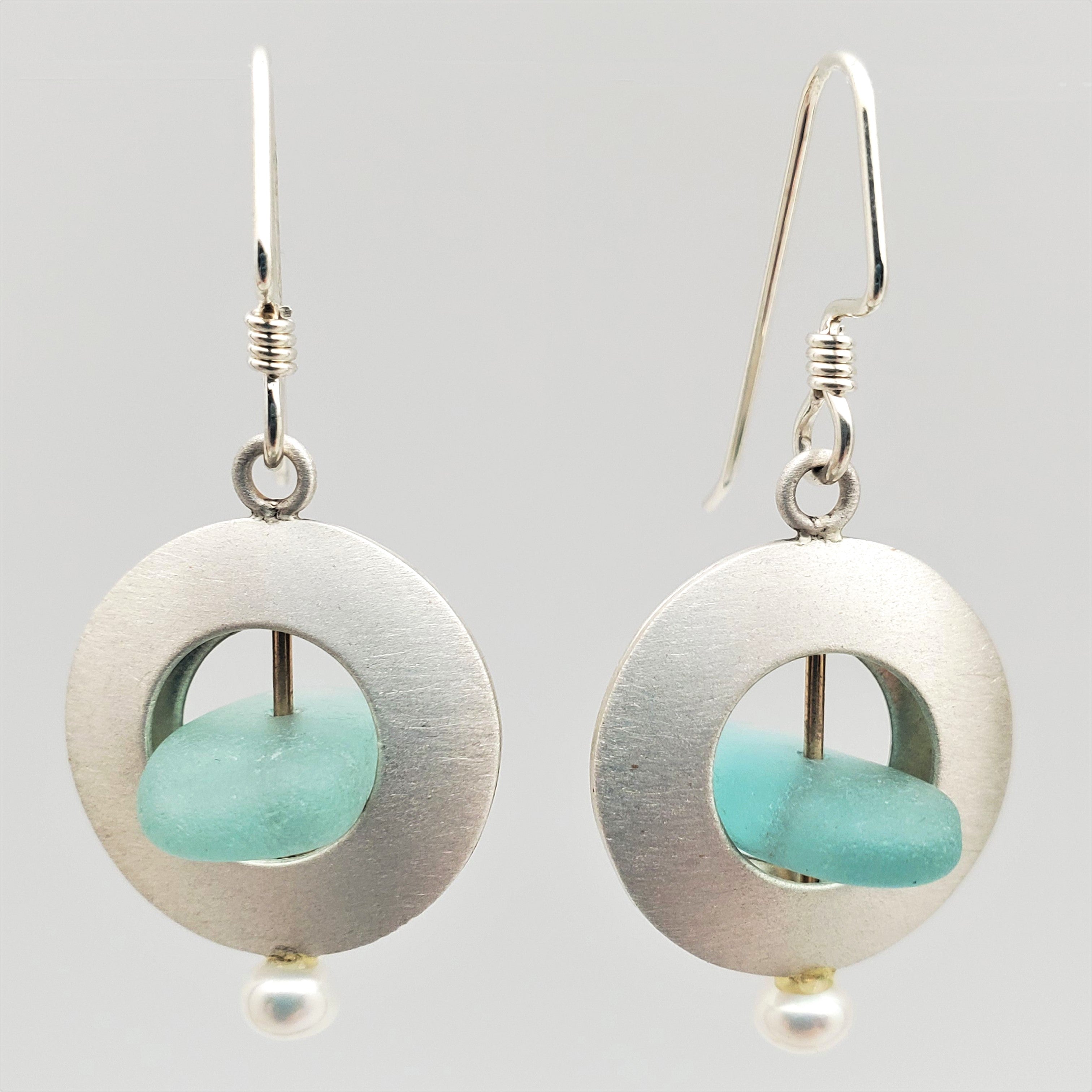 Round Seaglass Earrings with Pearl