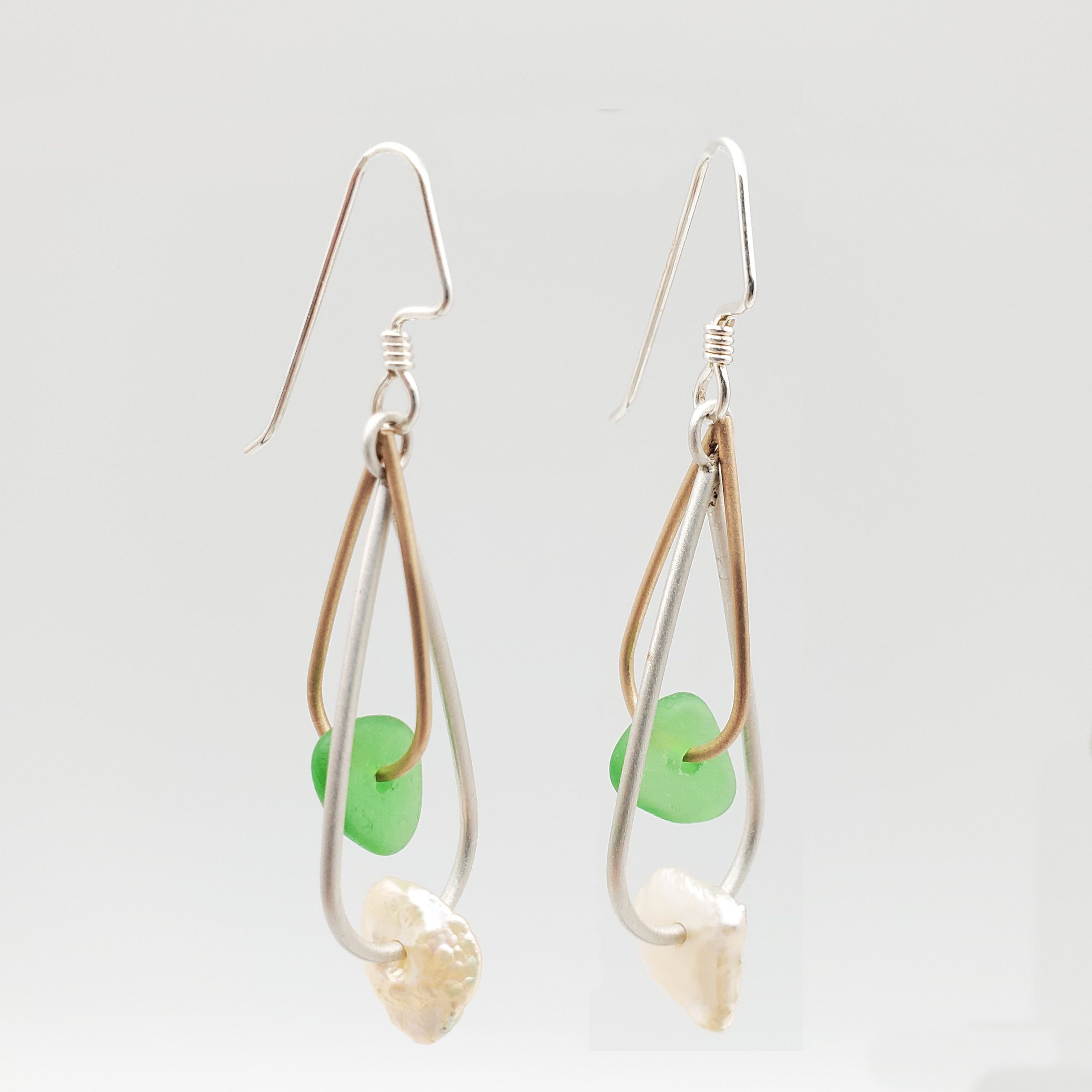 Tumbled Seaglass & Freshwater Pearl Earrings