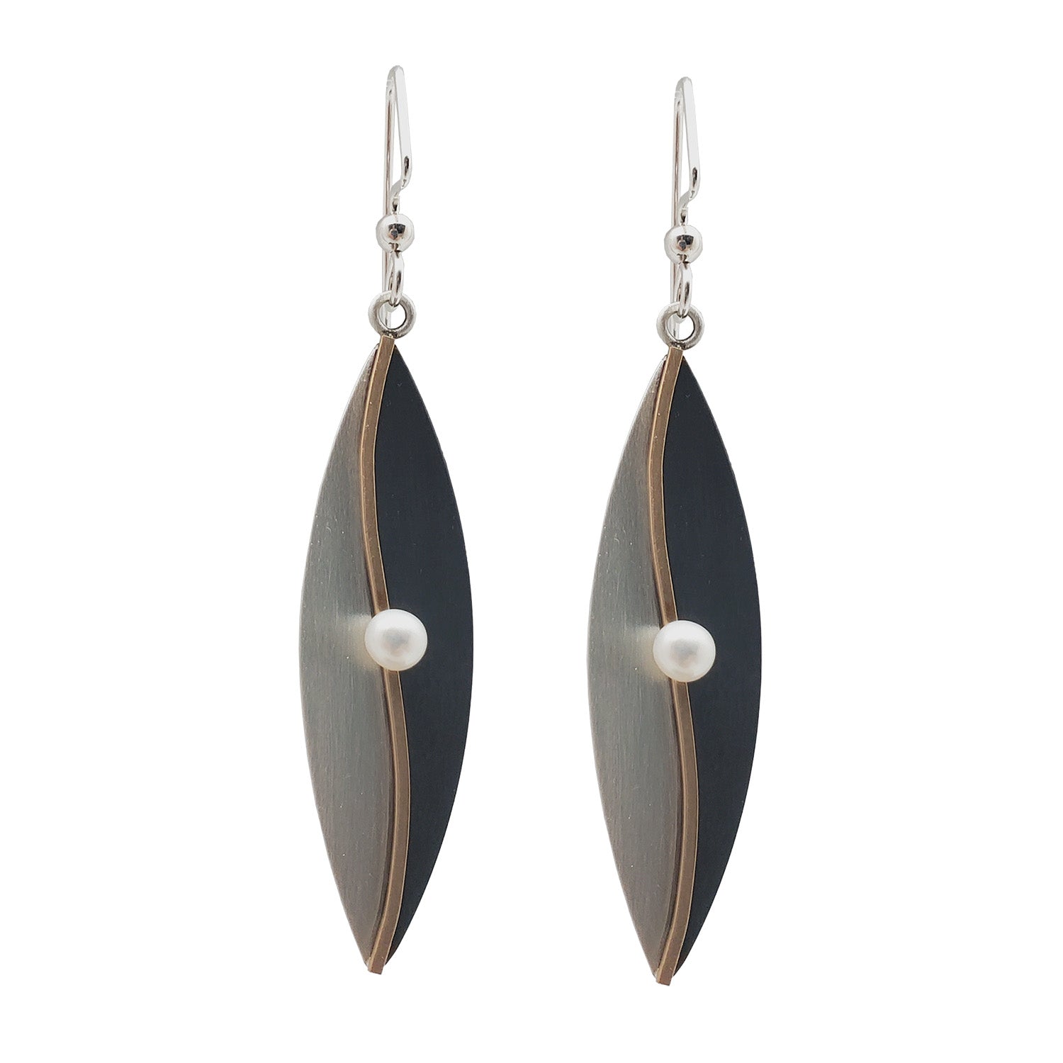 Oxidized Silver & Pearl Earrings