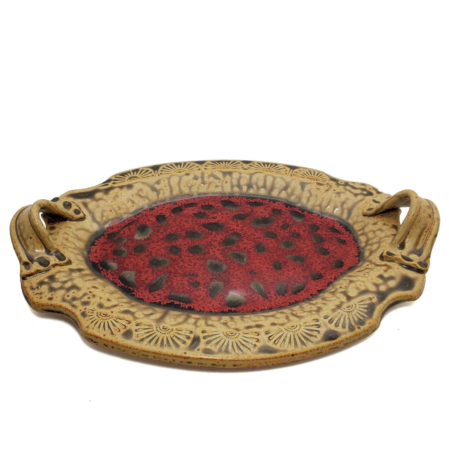 Scalloped Tray with Handles - Red