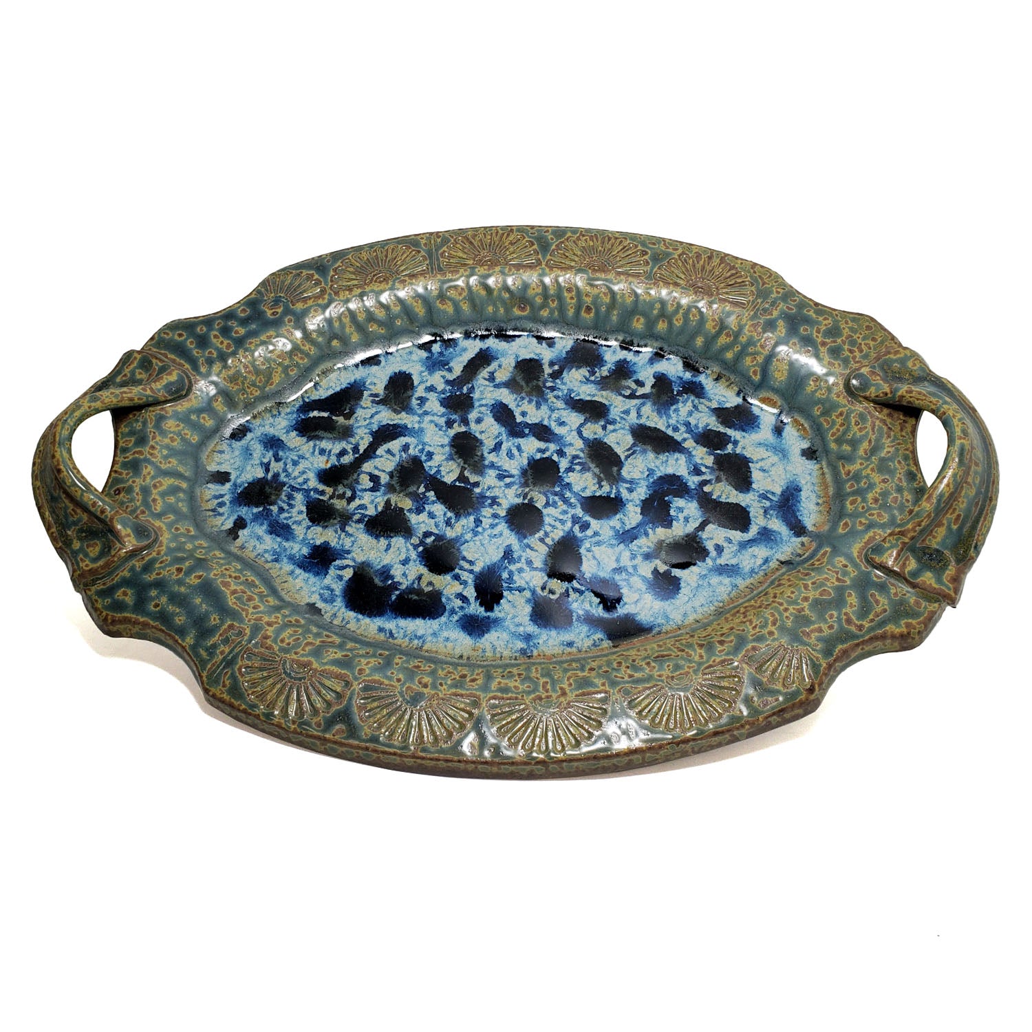 Scalloped Tray with Handles - Blue