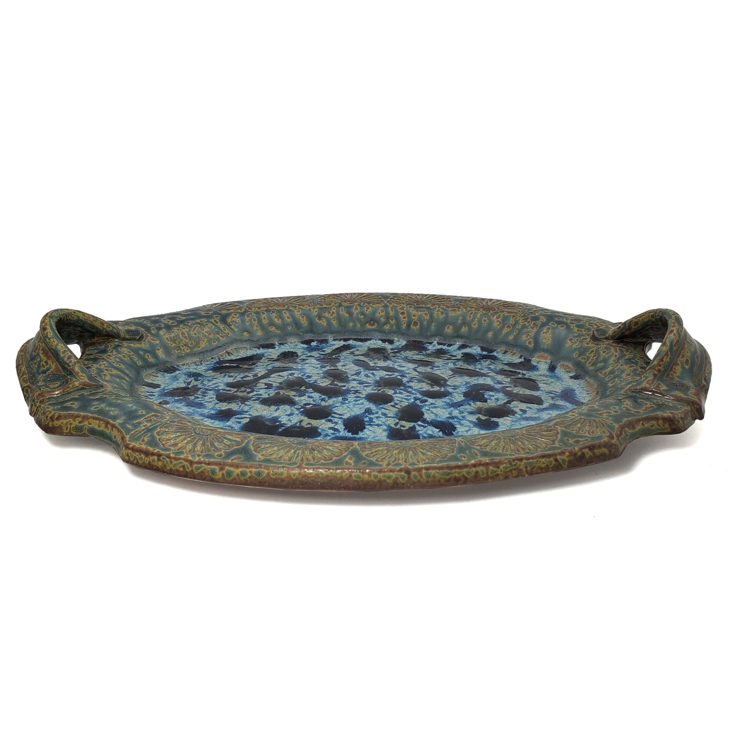 Scalloped Tray with Handles - Blue