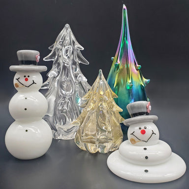 Vitrix Hot Glass Frosty the Snowman and Melted Frosty Glass Figurines