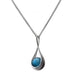 A sterling silver pendant featuring a turquoise accent stone, suspended from a silver chain.