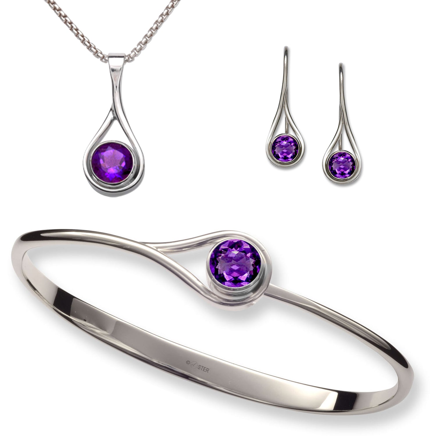 a collection of sterling silver mix and match jewelry with amethyst gemstones