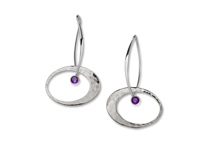 handcrafted sterling silver elliptical earrings with amethyst gemstones