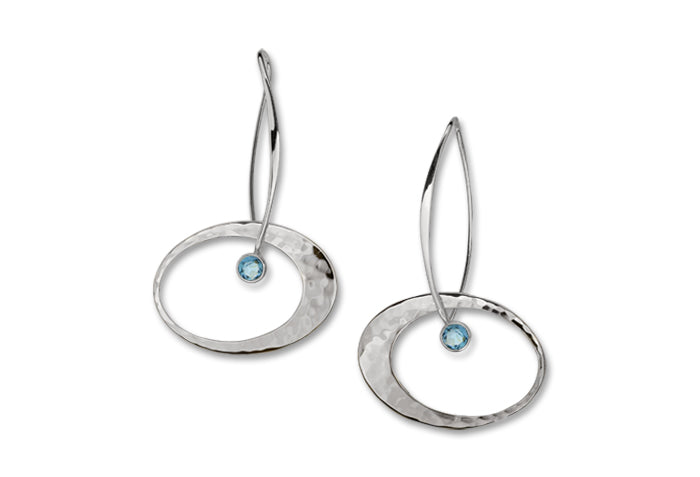 sterling silver elliptical earrings with a blue topaz gemstone
