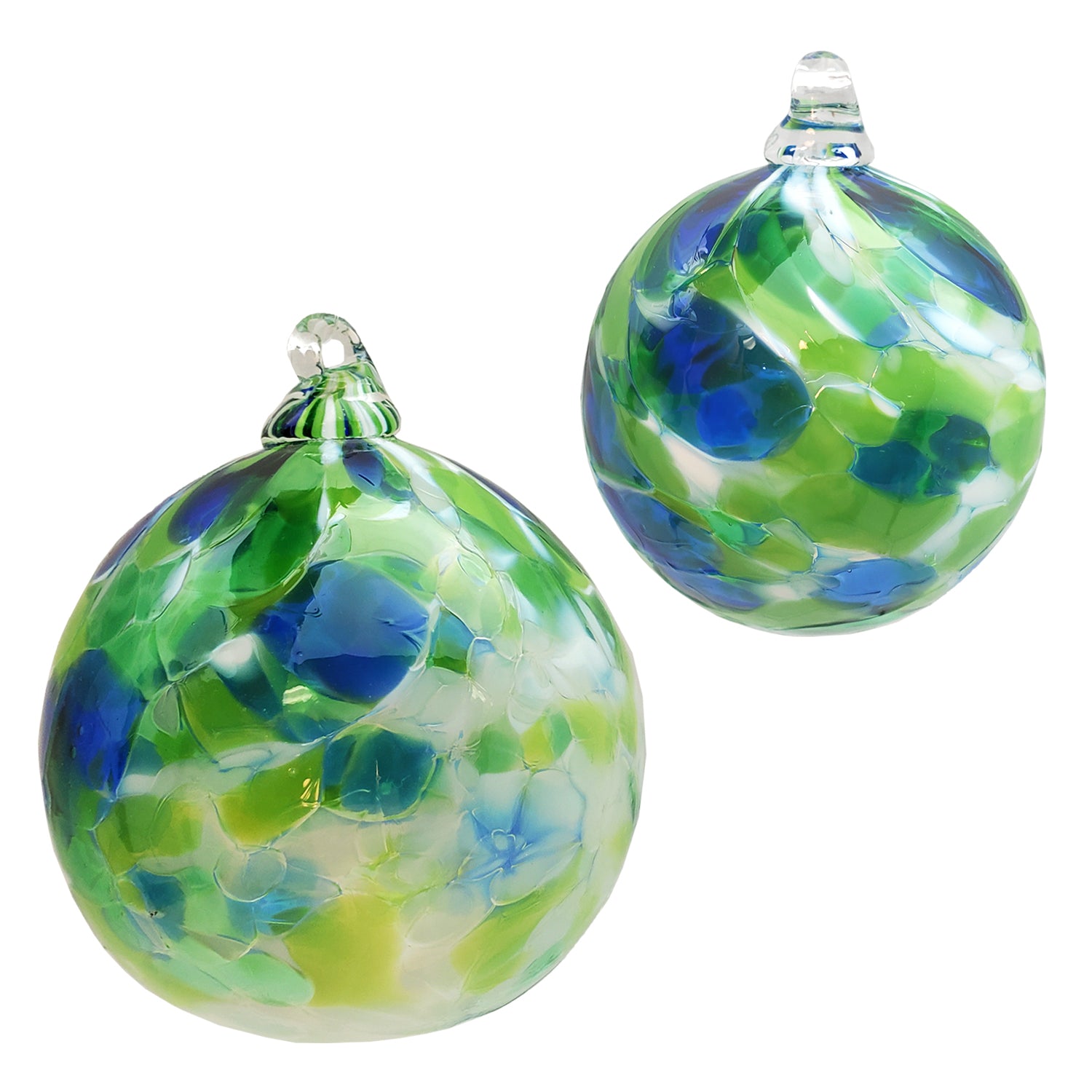 bring in summer with hand-blown glass ornaments in summer greens and blues