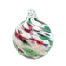 colorful hand-blown glass ornament in festive holiday colors