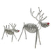 Two aluminum reindeer sculptures with a red aluminum nose, one small and one large, crafted from a single strand of aluminum.
