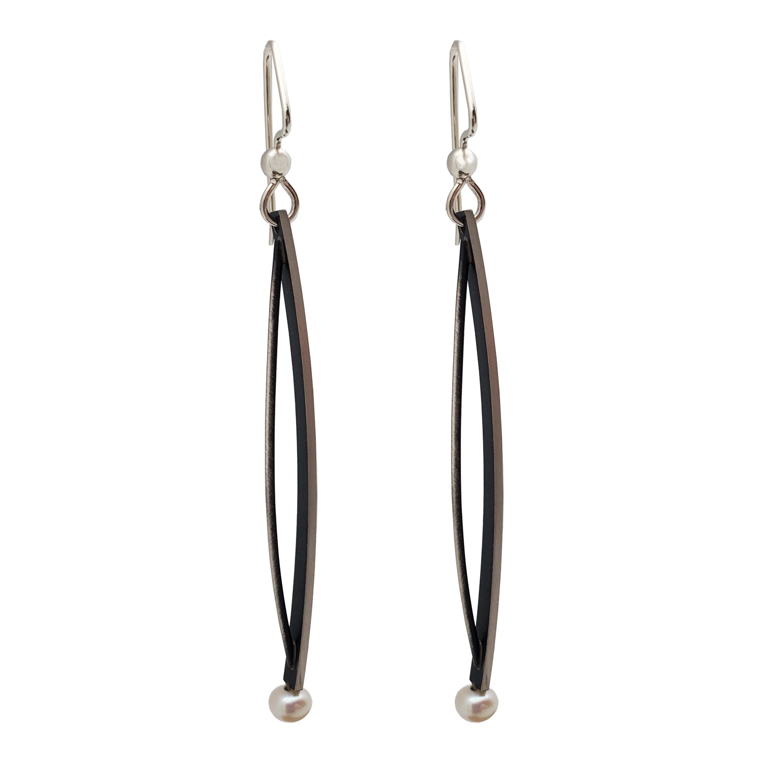 sterling silver and oxidized silver dangle earrings with pearl