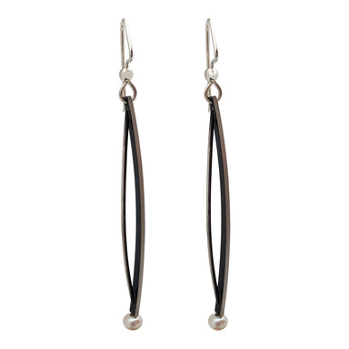 sterling silver and oxidized silver dangle earrings with pearl